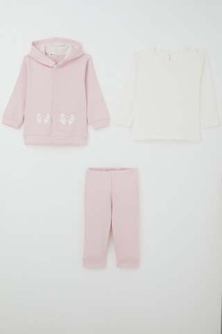 Breeze Kız Bebek Bodyli 3 Lü Takım Fiyonk Arma Nakışlı 4 Ay - 1 Yaş , Pembe