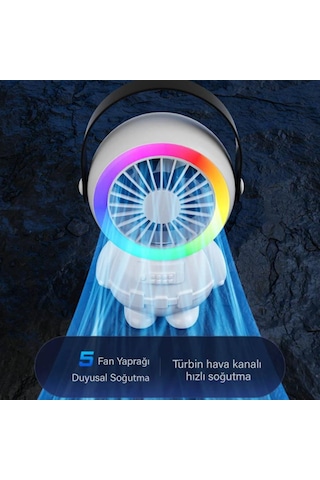 Polham 1500mah Şarjlı Rgb Işıklı Taşınabilir Süper Hızlı Serinletici Vantilatör, Masaüstü El Fanı