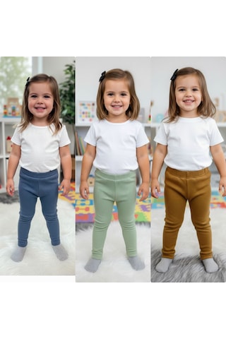Mj Kids Kız Çocuk Tayt 3 Adet Tayt Aynı Beden Farklı Renk Karışık