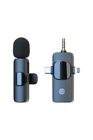 Plentiful Kablosuz Tekli Yaka Mikrofonu 3.5mm Aux İphone Uyumlu Type-c Pc Tablet Video Ses Kayıt Vlog Usb C Ve Amfi