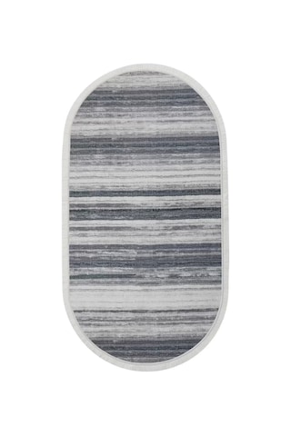 Halı Gri 9026 Cool Yıkanabilir Saçaklı Oval Kesme Ince Yolluk Kilim Salon Halısı Modeli