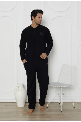 Erkek Cepli Kışlık Polar Pijama Takımı 02352 Lacivert