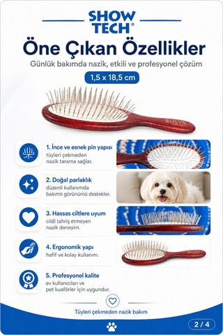 Showtech Maxi Pin Brush Kedi Ve Köpekler İçin Hassas Tarama Fırçası 1,5 X 18,5 Cm