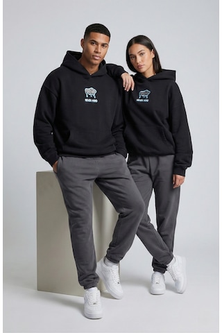 Nevermind Unisex Sevgili Çift Kombini Oversize Sırt Baskılı Grafik Hoodie Siyah
