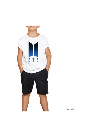 Bts Blue Logo Beyaz Çocuk Tişört Siyah
