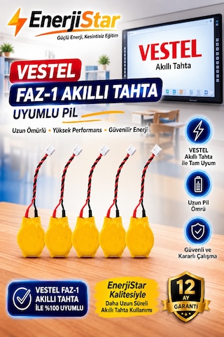 Vestel Etkileşimli Faz-1 Akıllı Tahta Cr2032 Kablolu Soketli Bios Pili 5 Adet
