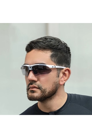 Rockbros Polarize %100 Uv Korumalı Beyaz 5 Lensli Bisiklet Spor Dağ Kayak Gözlüğü Siyah