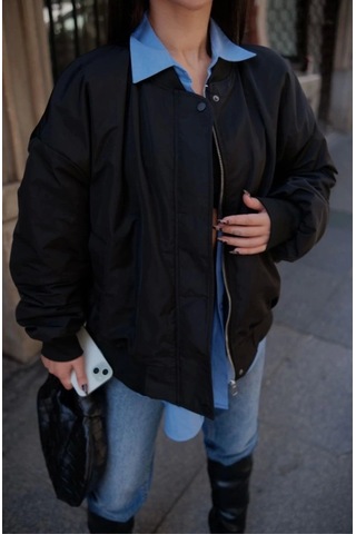 Cepli Bomber Ceket Mont - Siyah Siyah