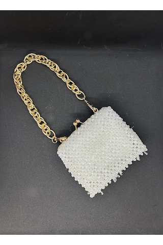 Luti Design El Yapımı Kristal Boncuk Abiye Çanta/ Zincir Askılı Özel Tasarım Beyaz