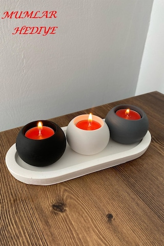 Mumluk Seti Özel Tasarım Beyaz Standlı Mumluk 3 Renk Şık Ve Minimalist Tasarım Mumlar Hediye Renkli