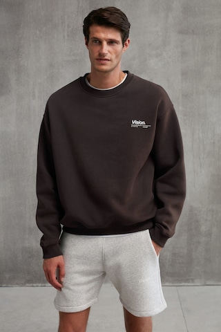 Grimelange Ernest Erkek Organik Pamuklu Yumuşacık Baskı Detaylı Bisiklet Yaka İçi Polarlı Kahverengi Sweatshirt