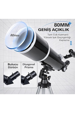 Dailytech 80mm Astronomi Teleskobu 600mm Odak Kumandalı 3x Barlow Lens Setli Yetişkinler & Yeni Başl