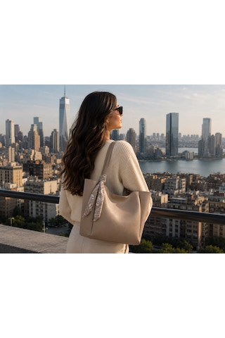 Housebags Lumi Kadın Fularlı Fermuarlı El Ve Omuz Çantası Vizon
