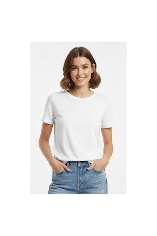 Lyvean Bisiklet Yaka Regular Kısa Kollu Tshirt Beyaz
