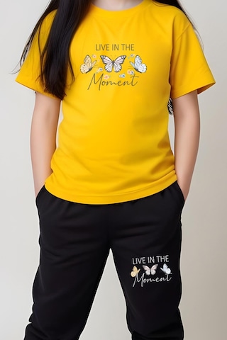 Fyk Kids Kız Çocuk Baskılı Live Kelebek Bel Detayı Lastikli Alt-üst Pijama Takımı Sarı