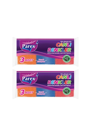 Parex Canlı Renkler 3'lü Sünger Oluklu İkili Paket