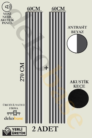 Antrasit-beyaz 2 Adet 60x270 Cm Yeni Nesil Akustik Ahşap Duvar Paneli