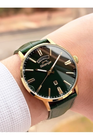 Slazenger Erkek Deri Kordon Bileklik Hediyeli 2 Yıl Garantili Suya Dayanıklı Kol Saati Vs.blkt.0756 Gold