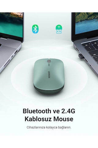 Ugreen 2.4ghz Sessiz Tuşlu Kablosuz Optik Mouse, Yeşil, 90374 Diğer