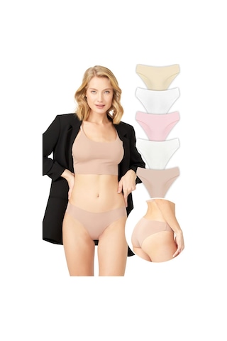 Basic İz Yapmayan Lazer Kesim Kadın Bikini Külot 5'li Paket Model1 Çok Renkli