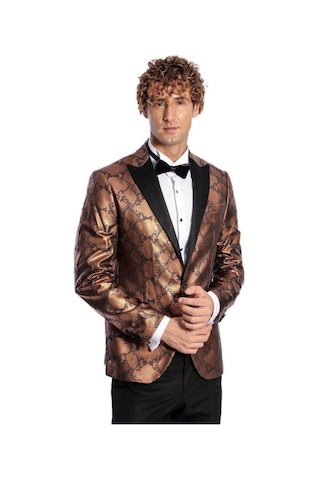 Desenli Slim Fit Kahverengi Erkek Smokin Ceket - Wessi Kahverengi