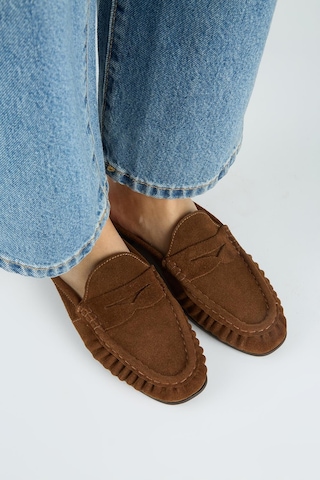 Manijero Zuleyka Kadın Hakiki Deri Pileli Loafer Taba Terlik