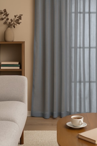 Natural Modern File Dokulu Keten Tül Perde Pileli Salon Oturma Odası Yatak Odası Çocuk Odası Gri