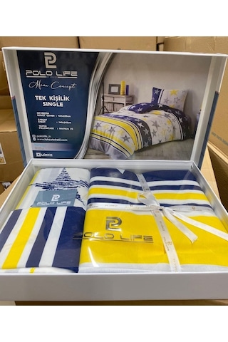 Polo Life Lüks Tek Kişilik Nevresim Takımı-fb Sarı Lacivert