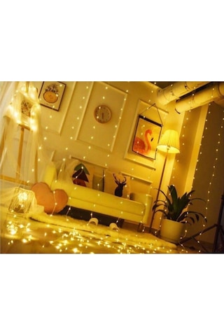 Peri Telli Perde Led Işık Kumandalı 300 Ledli 3 X 3 Metre Usb'li 8 Animasyonlu Günışığı