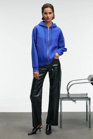 Grımelange VYSELLE Kadın Önü Kesikli Metal Fermuarlı Kapüşonlu Etiket Detaylı Oversize Mavi Sweatshirt