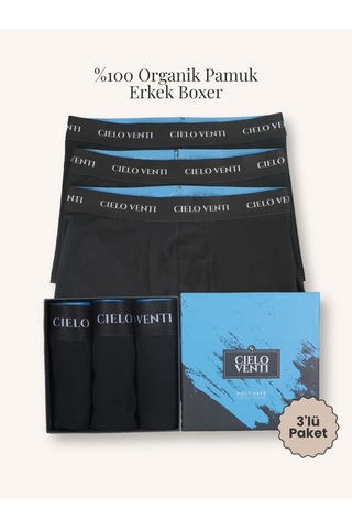 Cielo Venti Must Have 3'lü Organik Pamuk Erkek Boxer Siyah
