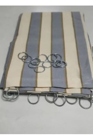 Ceylan Home Balkon Perdesi Bağcıklı Halkalı Ölçü Seçenekli Gri Krem Çizgili Gri
