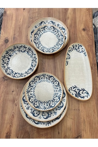 8 Parça Viento Gourmet Flat Plate Vintage Sunum Set Desenli Servis & Yemek Tabağı Seti Çok renkli