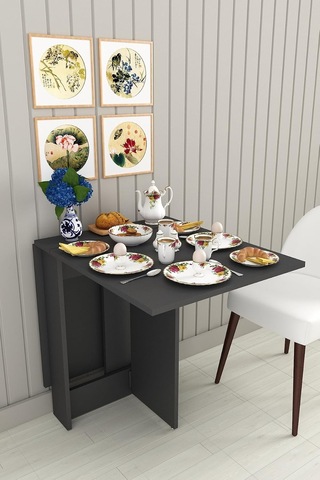 Asra Trend Koyu Gri Desen Km-32 Ultra İnce Katlanır Masa 133x60 Cm 17 Cm Kapalı Genişlik 6 Kişilik Yer Tasarruflu Mutfak Ve Çalışma Masası%100 Mdflam Çok Renkli