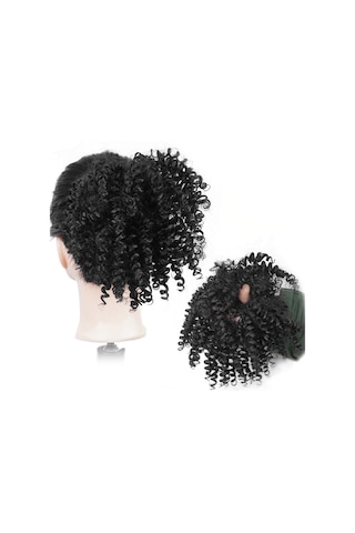 Siyah İnsanlar Postiş Saç Topuz At Kuyruğu Küçük Kıvırcık Saç Bandı Isıya Dayanıklı Sentetik Elyaf Peruk