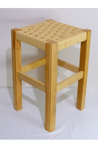 El Yapımı Ahşap Örmeli Hasır Tabure 45 Cm Şık Ve Zarif Tasarım Natural