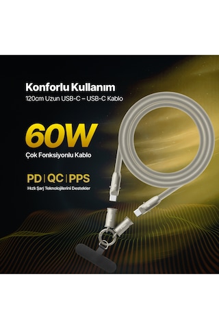 Ttec Extremecable Hip Çok Fonksiyonlu Ekstra Dayanıklı USB-C –USB-C 60W PD/Qc 120 CM Hızlı Şarj/Data Kablo Altın