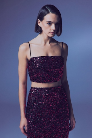 Sateen İp Askılı Payet Crop - Bordo-135640 Bordo