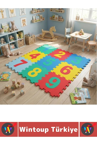 Ev Kreş Çocuk Odası Görsel Algı Eğitici Dayanıklı Esnek Canlı Renk Sayılar Puzzle Yer Matı 9 Parça
