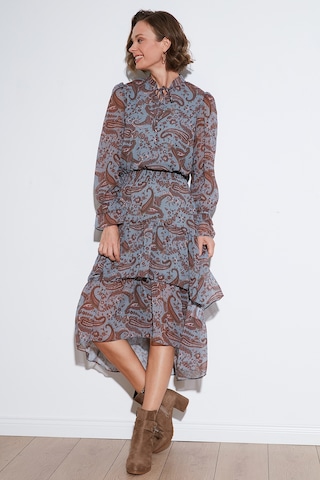 Lela Regular Fit Yaka Detaylı Volanlı Şifon Midi Bayan Elbise 611El1448 Mavi