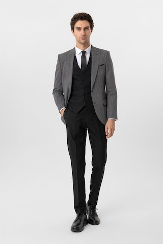 Süvari Siyah Slim Fit Desenli Sivri Yaka 6 Drop Yelekli Klasik Takım Elbise-35685 Siyah