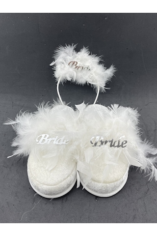 Bride Terlik Ve Taç Seti Tüylü Model