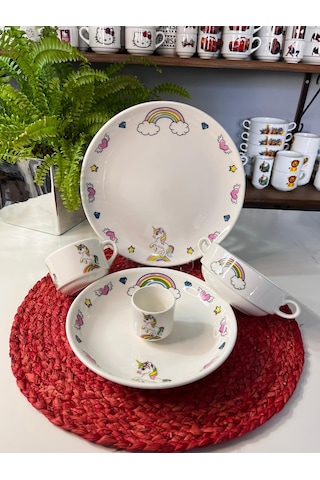 5 Parça Unıcorn Model Çocuk Bebek Yemek Takımı Beslenme Seti Çok Renkli