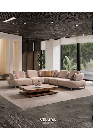 Balance Modüler Köşe Koltuk Takımı & Oturma Grubu Bej Ceviz