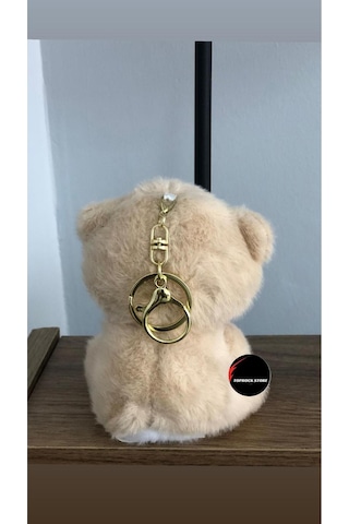 Sevimli Gül Tutan Ayıcık Peluş Oyuncak Anahtarlık Hediyelik Uyku Arkadaşı 15 Cm Bej