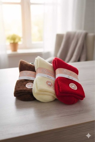Angora Yün Çorap 3 Adet Set 4