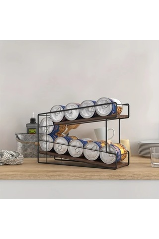 Honeybeeshop 1 Adet Ahşap Ve Demir Çift Katmanlı İçecek Düzenleyici Siyah Ve Kahverengi Mutfak Depolama Tezgah Tasarımı Eğimli Raf Ev Düzenleme 1100 Koyu Ceviz