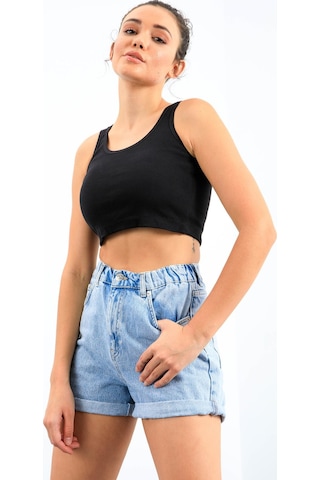 Tommy Life Lacivert Basic Sıfır Kol Dar Kalıp U Yaka Kadın Crop Top Atlet - 97162 Lacivert