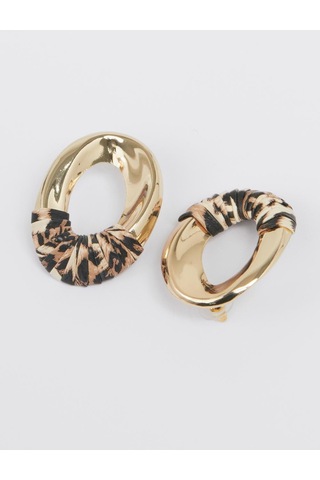 Jimmy Key Jimmy Key Altın Rengi Leopar Desenli Parlak Halka Küpe 6sw438207150