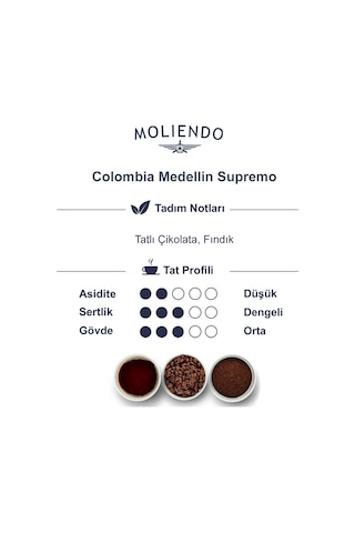 Moliendo Colombia Medellin Supremo Yöresel Çekirdek Kahve 1000 G